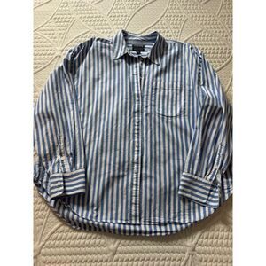J.CREW Étienne oversized shirt in striped cotton poplin, Blue/White, Size L